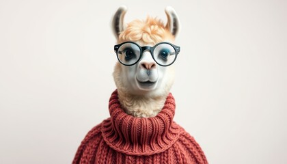 Obraz premium Llama Wearing Glasses and a Sweater.