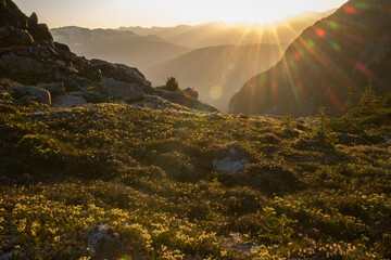 Last sun beams above Garibaldi provincial park, Canada