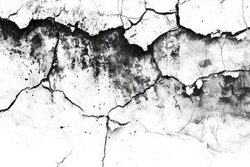 A close-up shot of a cracked concrete wall in black and white