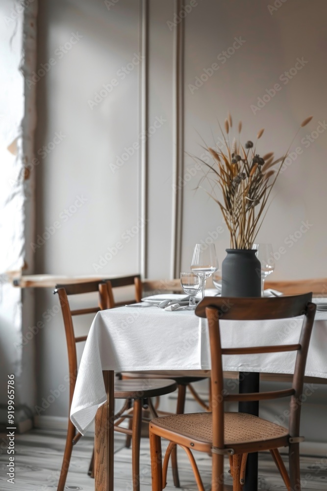 Poster a table with a vase of flowers placed on top
