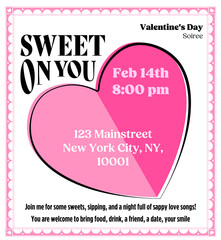 Valentines Day party invitation vector template retro vintage design heart boarder love and romantic event post card light pink