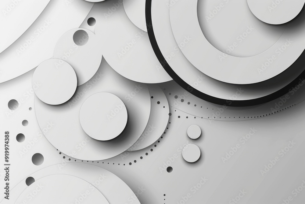 Poster a white wall with geometric patterns of circles and dots