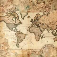Map old paper, vintage digital paper