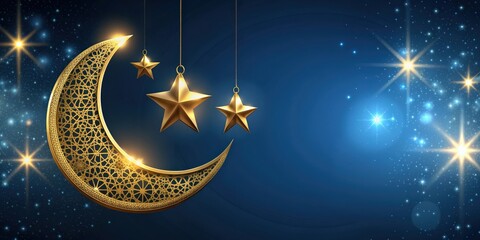 Ramadan Kareem background featuring a crescent moon and stars, Ramadan, Kareem, background, crescent moon, stars