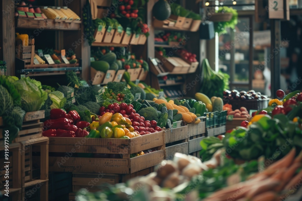 Poster A colorful array of fruits and vegetables displayed in a store