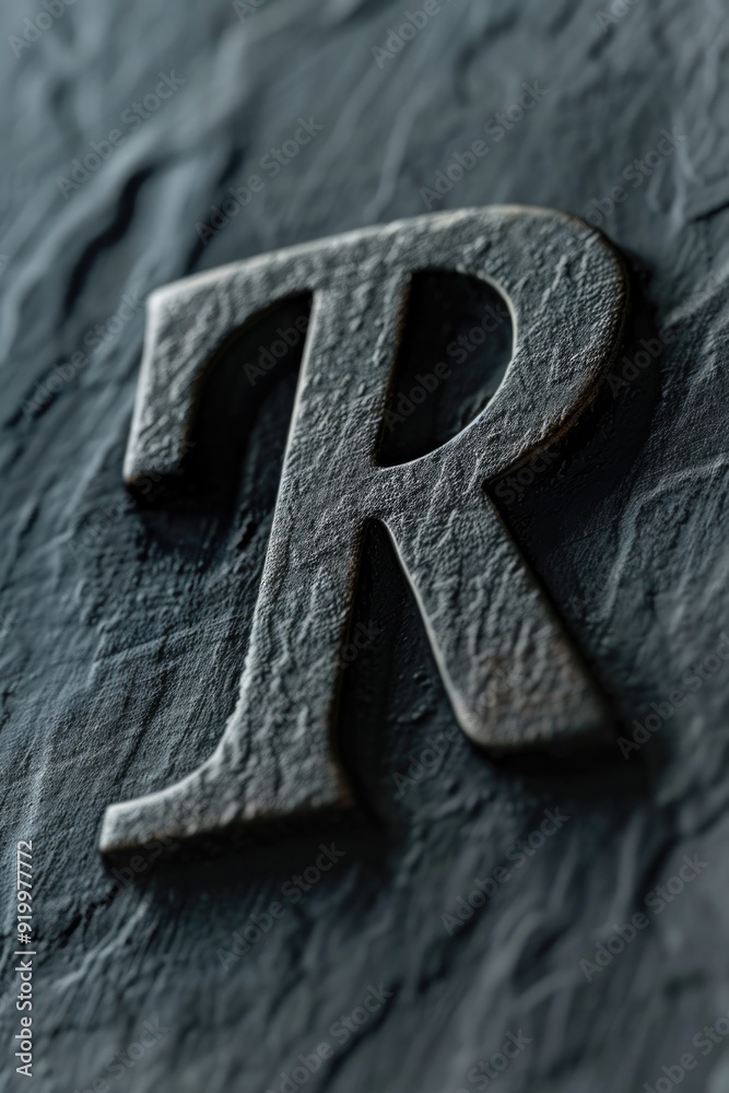 Aufkleber a detailed view of a metallic letter 'r', perfect for use in typography-related designs or as a deco