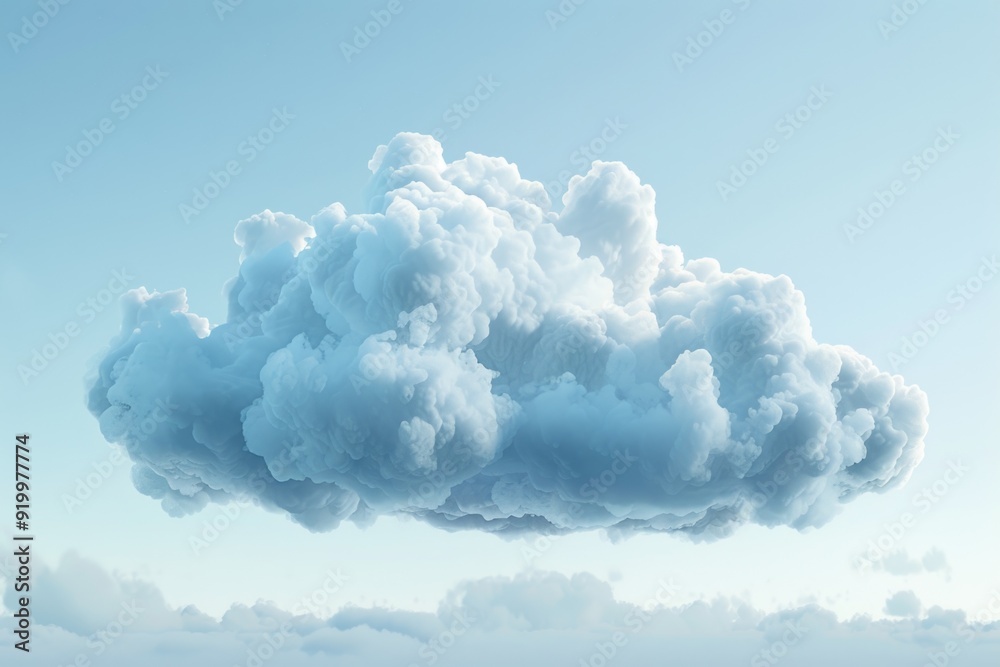 Poster a fluffy cloud floats lazily across a blue sky, with no other objects or people in sight