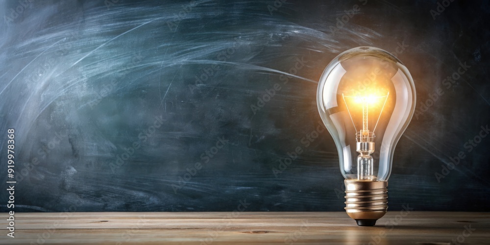 Poster light bulb lamp illuminating on a blackboard background with space for text , light bulb, lamp, blac