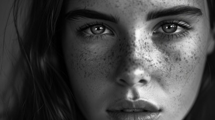Fototapeta premium Close-up portrait of a woman with distinctive freckles on her face