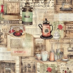 Kitchen old paper, vintage digital paper