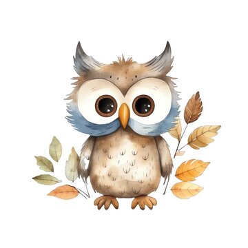 recommend clip art: Cute watercolor owl illustration, woodland animals clipart