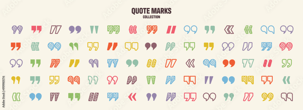 Fototapete hatched text quotation marks. hand drawn quotes icon. typographic speech mark symbol. vector illustr