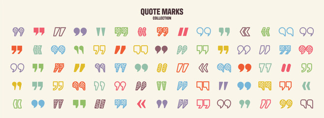 Hatched text quotation marks. Hand drawn quotes icon. Typographic speech mark symbol. Vector illustration. Message or comment. Vector illustration