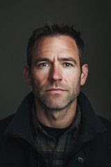 Obraz premium studio portrait of a man in his 40s, front mugshot, looking at the camera, facing the camera straight ahead, random face, random clothes