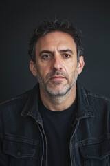 Fototapeta premium studio portrait of a man in his 40s, front mugshot, looking at the camera, facing the camera straight ahead, random face, random clothes