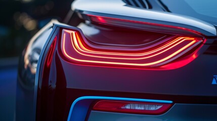 A modern tail light design with bold angular shapes and sharp lines accented with a subtle blue glow at the edges.