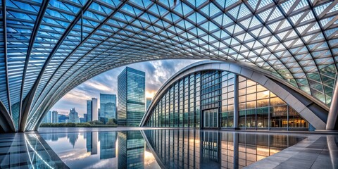 Modern architectural background featuring glass, steel arches, and concrete , architecture, modern, abstract, glass, steel