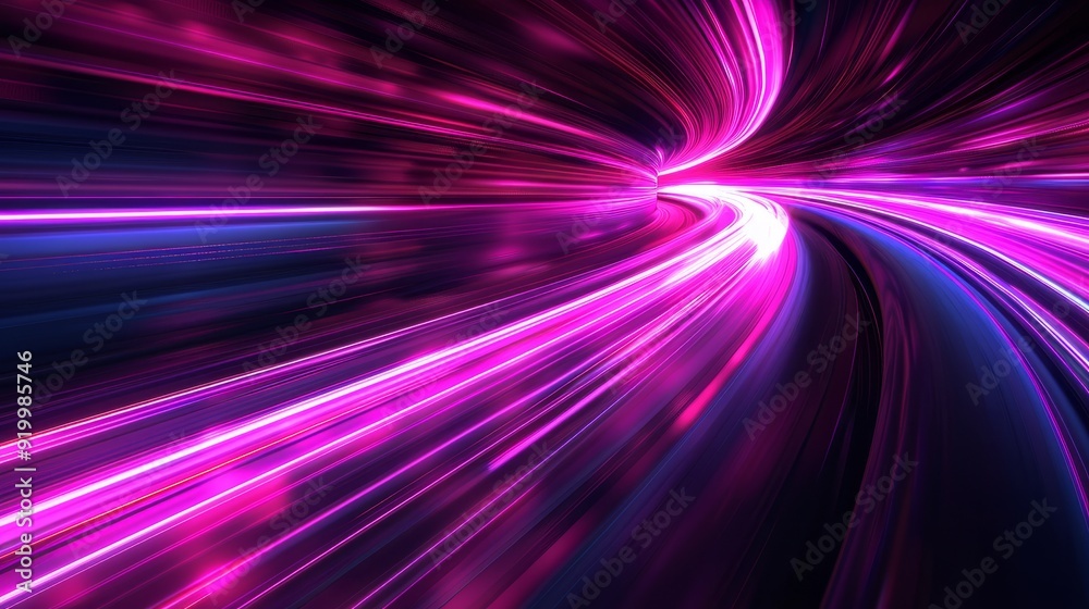 Poster vibrant pink light trails create a dynamic pattern in a dark background