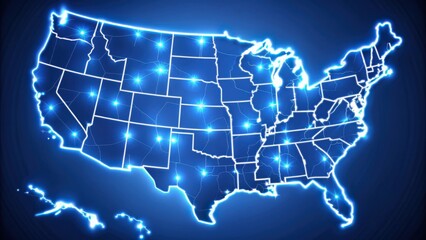 Illuminated United States map with state borders, USA, map, illuminated, lights, geography, state lines