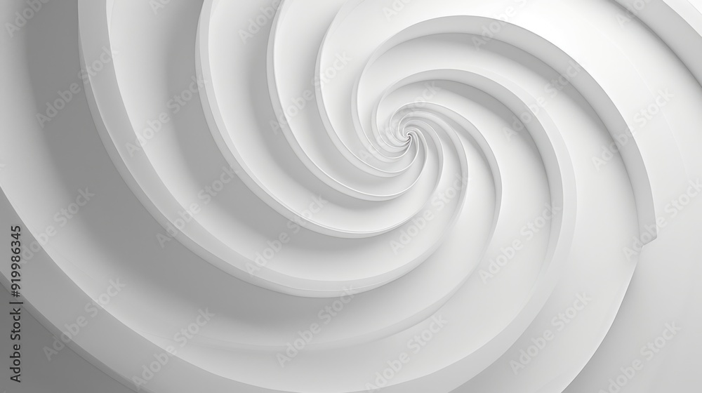 Poster a single white spiral shape is depicted on a plain background