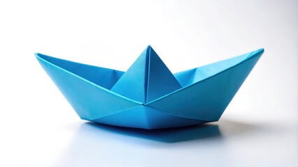 Papper blue origami boat on white background, Origami, boat, blue, paper, folded, craft, artistic, handmade