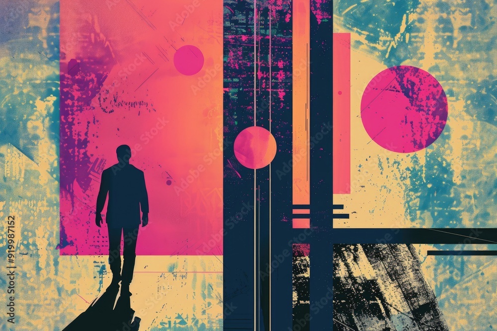 Poster A person walking through an open doorway, suitable for use in scenes about transition or new beginnings