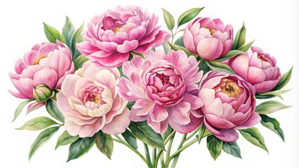 Watercolor of a beautiful pink peony flower bouquet, watercolor, pink, peony, flower, bouquet,art, painting, delicate, romantic