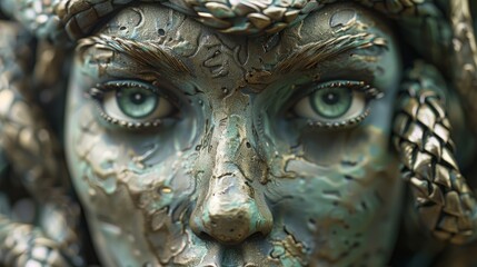 Detailed bronze statue depicting a mythical creature using intricate textures and colors