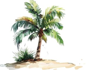 A beautiful watercolor illustration of a palm tree with vibrant colors and delicate details