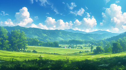 nature scene landscape green field mountain background