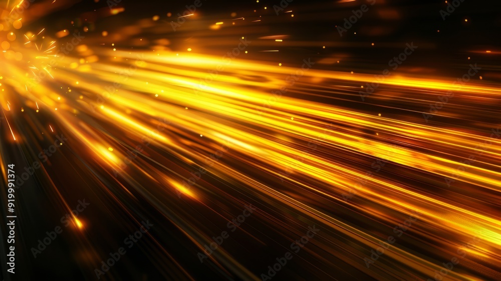 Poster golden light streaks create dynamic patterns in a dark space