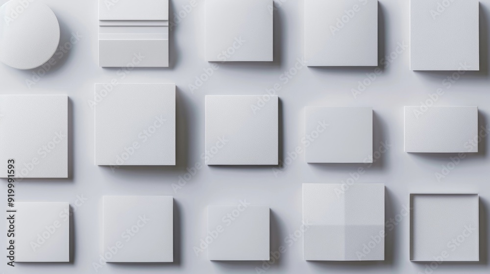 Poster group of white boxes arranged on a white surface