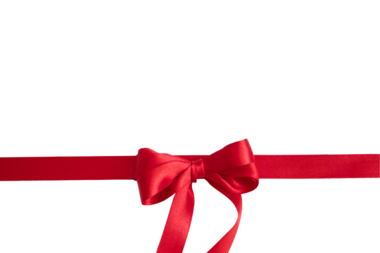 Red bow with ribbon, isolated. Gift. Transparent background, PNG format