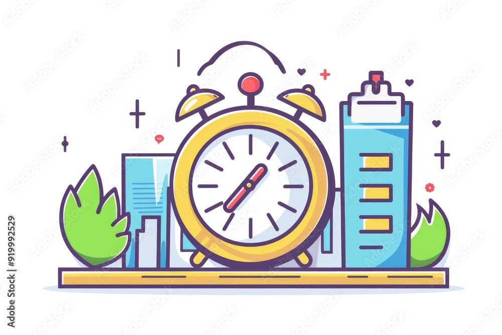 Aufkleber a clock sits on a table outside a building, providing a sense of time and place