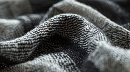 Fototapeta premium Up close the craftsmanship of a handwoven scarf is evident in the precise stitches and flawless edges forming a smooth and durable surface that feels like a second skin.