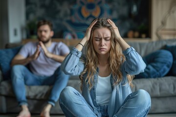 Obraz premium A couple sits together on the floor, surrounded by an intimate atmosphere