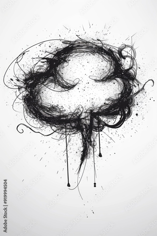 Poster A simple illustration of a cloud in black and white