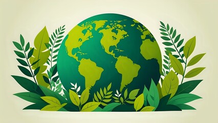 Obraz premium Green Earth Globe Surrounded by Lush Leaves.