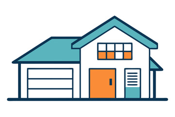 Elegant Line Drawing of a Single-Family Home with Garage Clean Line Art Vector Illustration