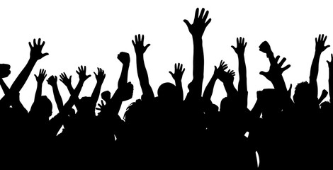 Silhouette crowd hands raised celebration