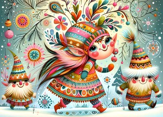 Fototapeta premium Elfos Navideños: Aventuras Festivas
