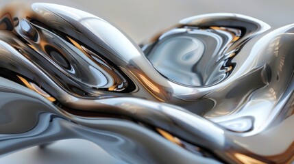 Fototapeta premium A striking design of molten silver melted into smooth organic curves and waves.