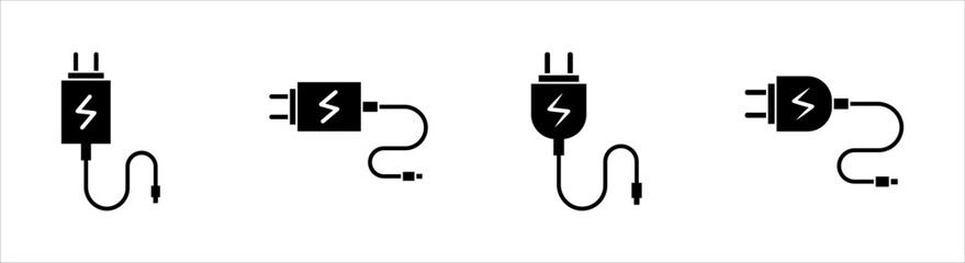 Mobile phone charger icon set, Outline mobile phone charger vector icon for web design isolated on white background. 