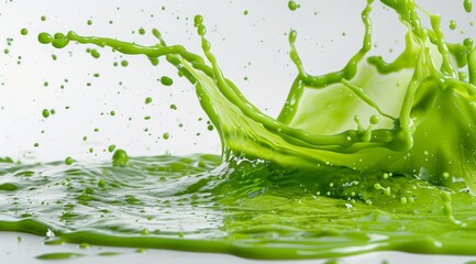 This artwork features a stunning depiction of a green smoothie splash, showcasing the dynamic motion and vibrant color elements, making it perfect for advertising health, vitality, and wellbeing