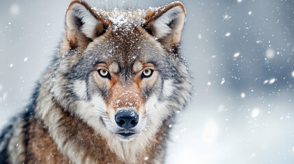 Fototapeta premium a majestic wolf standing in the snow, its fur bristling against the cold wind
