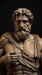 statue of a person on black background
