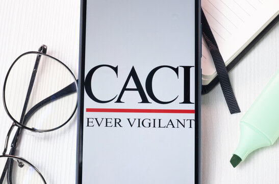 New York, USA - 1 August 2024: CACI Logo on Phone Screen, Company Icon on Display