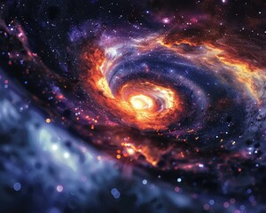 Cosmic Spiral Galaxy, swirling colors, cosmic dance, endless space, vibrant energy, artistic interpretation of the universe