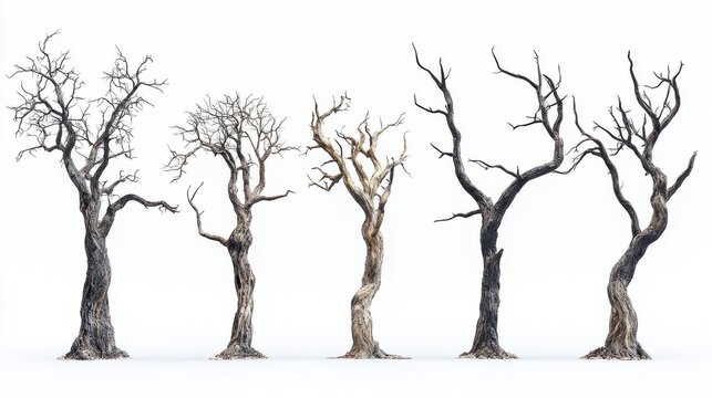 Abstract Illustration Row of barren trees isolated on white background