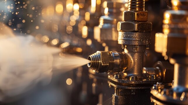 The intricate design of the fuel injectors spraying a fine mist of gasoline into the engines combustion chamber.